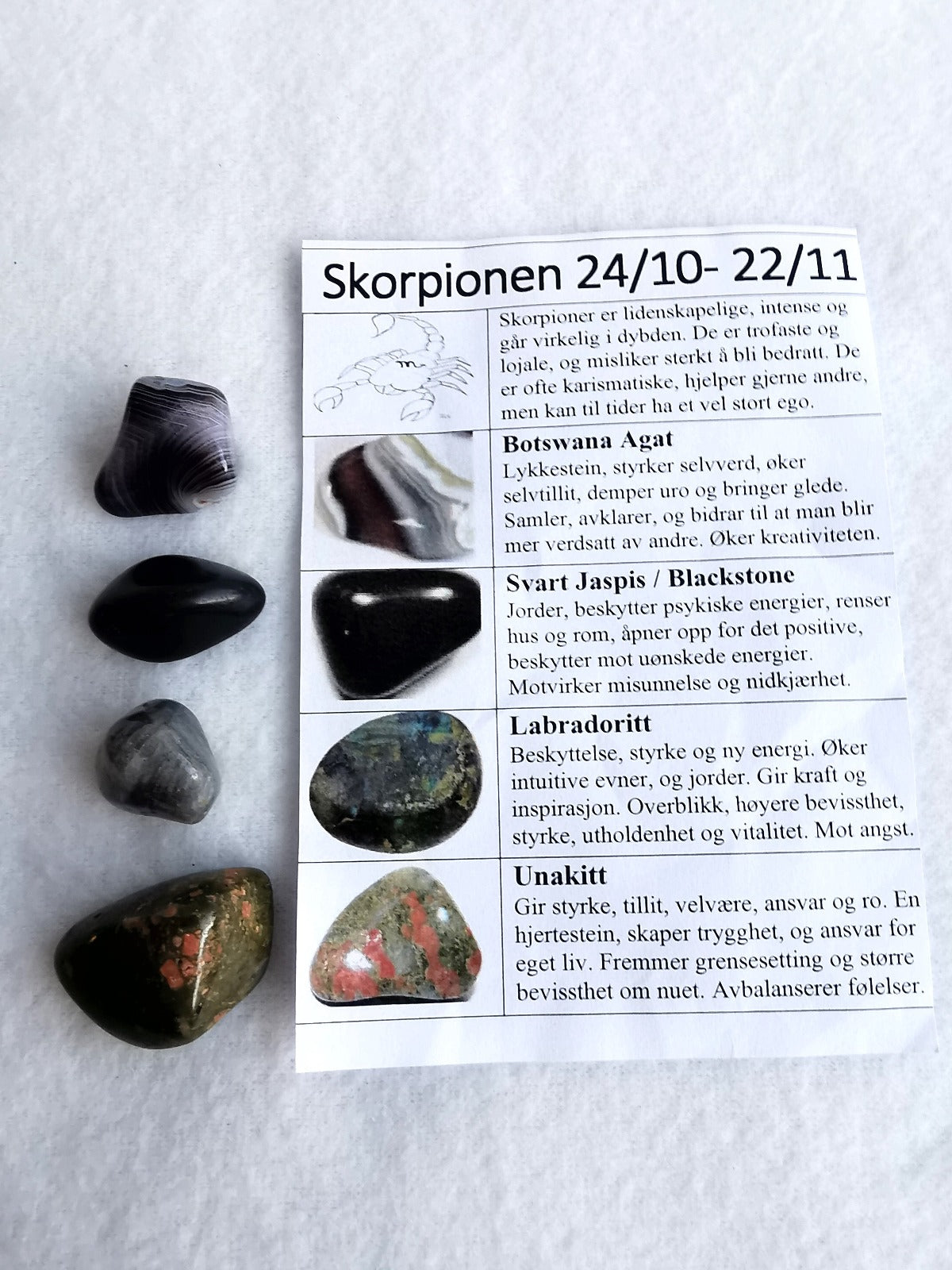Stjernetegnsett med tromlet stein - Skorpion 24/10 - 22/11