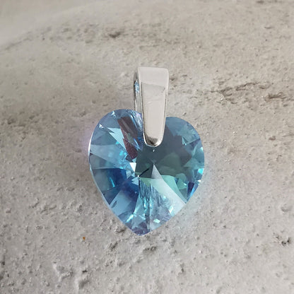 Krystall anheng i sølv - Akvamarine hjerteformet 14 mm