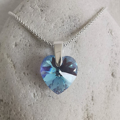 Krystall ørepynt i sølv - Aquamarine hjerteformet 14 mm