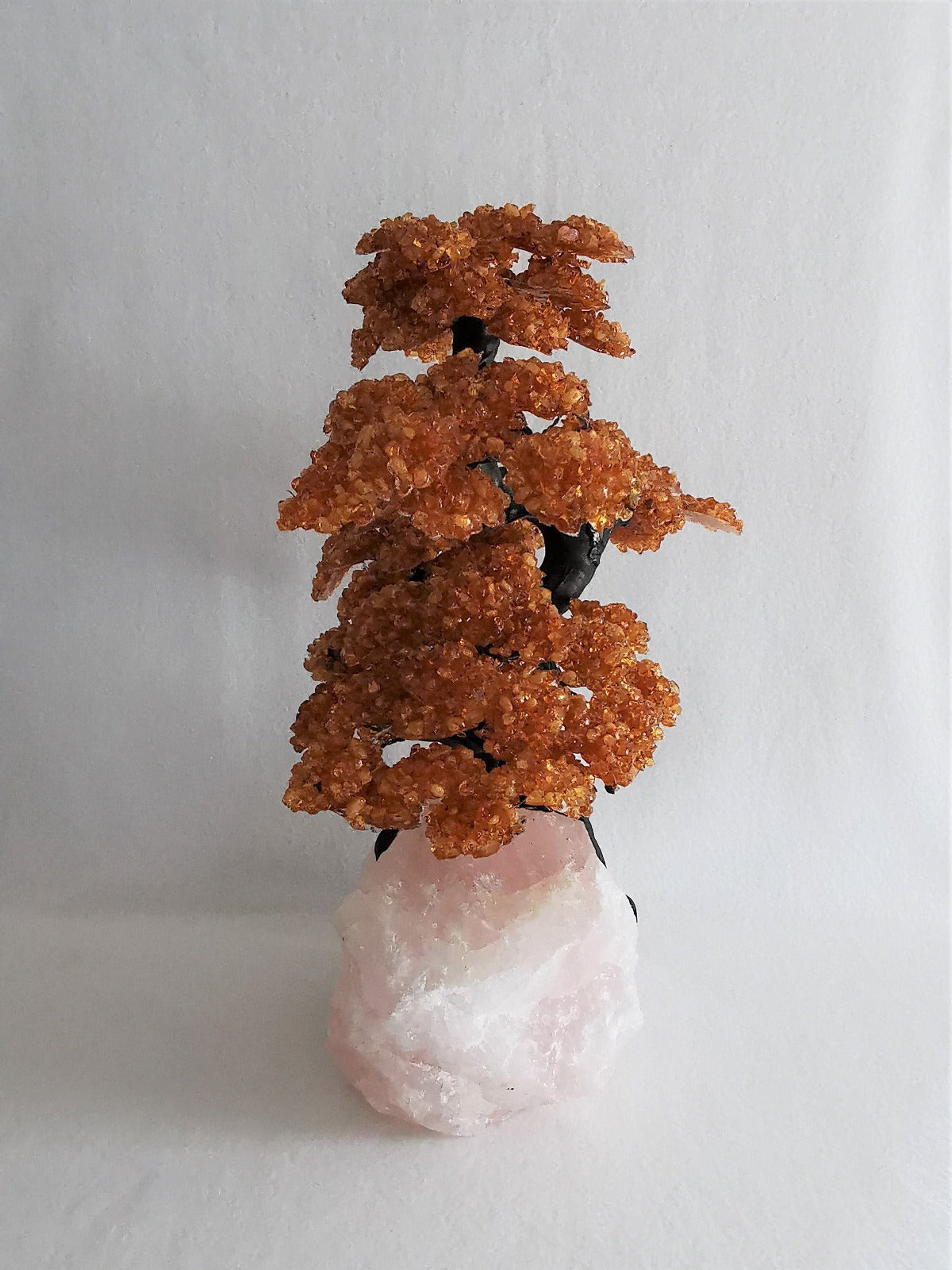 Crystal Tree size 7 -Citrine Crystal Tree on Rose Quartz Base - Citrin krystalltre på rosenkvarts base