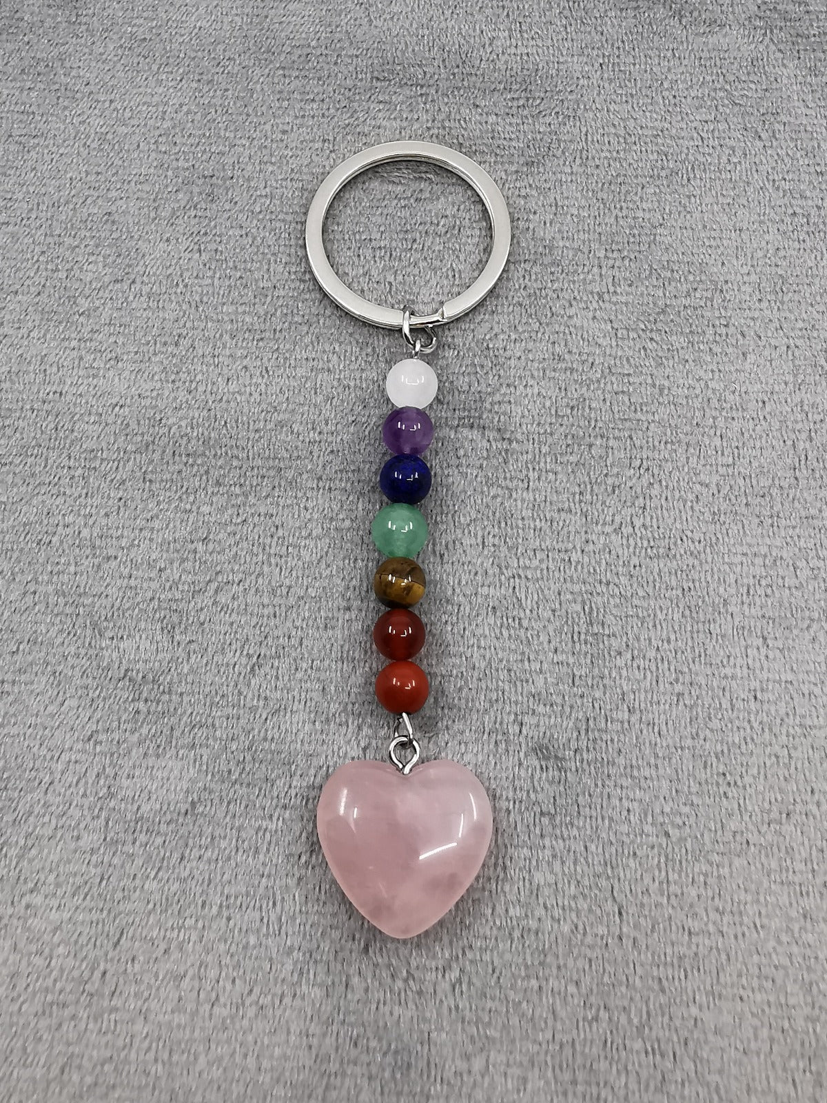 Chakra stein nøkkelring med rosenkvarts hjerte