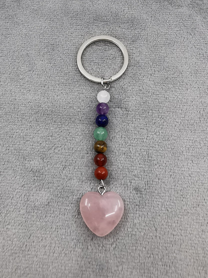 Chakra stein nøkkelring med rosenkvarts hjerte