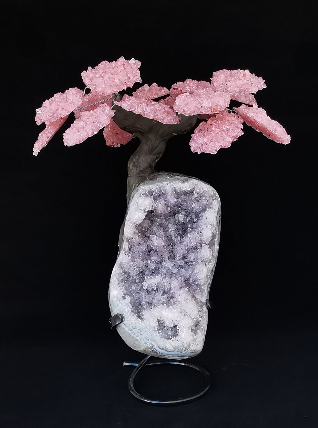 Crystal Tree Size 6 - Tree nr 3 - Rose Quartz Crystal Tree on Lavender Amethyst Base - Rosenkvarts krystalltre på lavender ametyst base