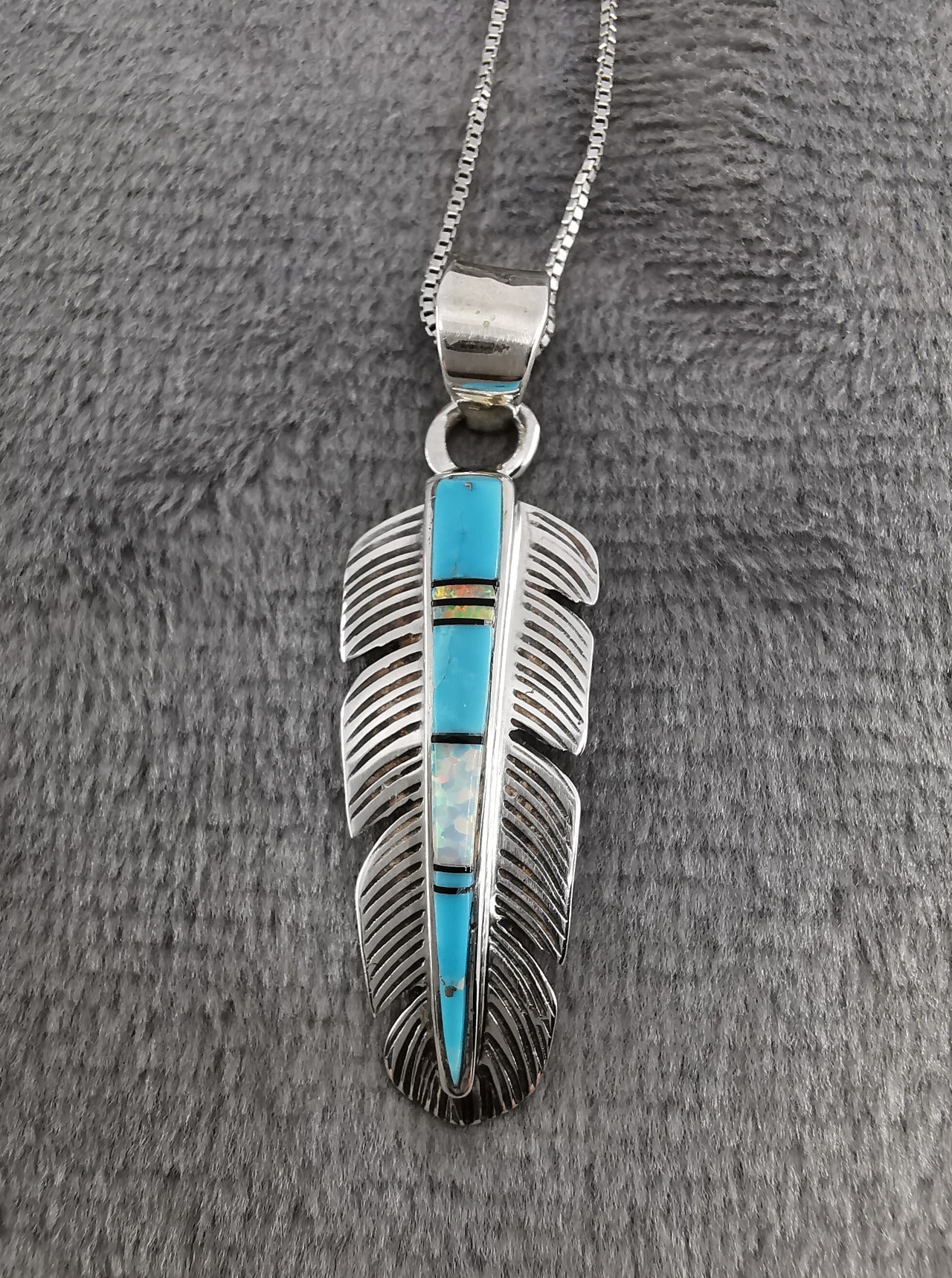 Navajo Silver Turquoise Feather Pendant