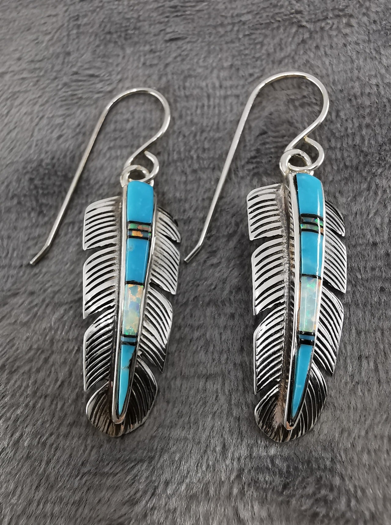Navajo Silver Turquoise Feather Earrings