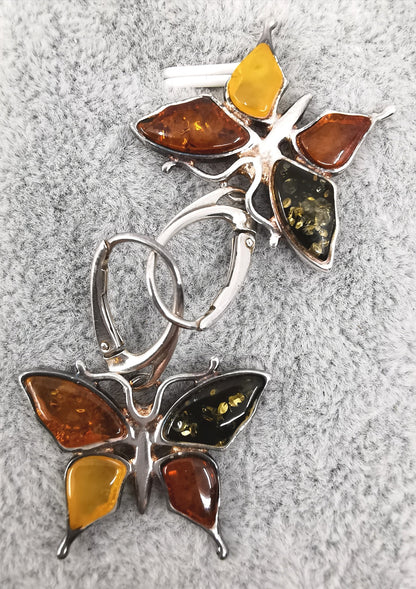 Amber Multicolour Silver Butterfly Earrings