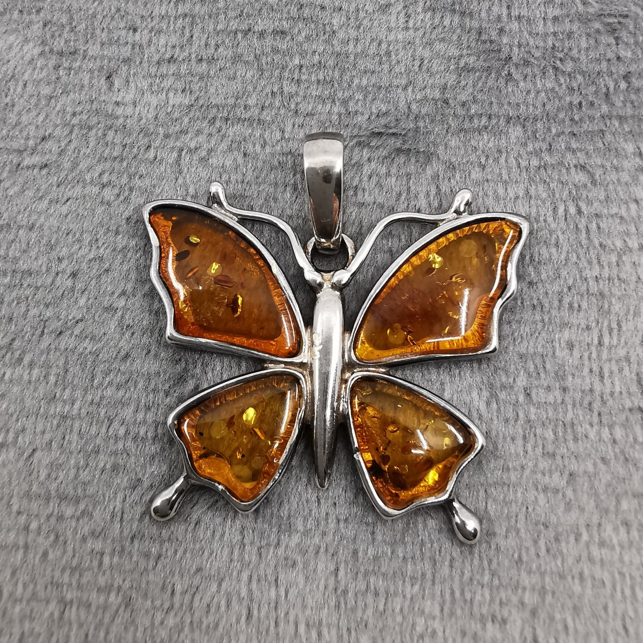 Amber Sterling Silver Butterfly Pendant