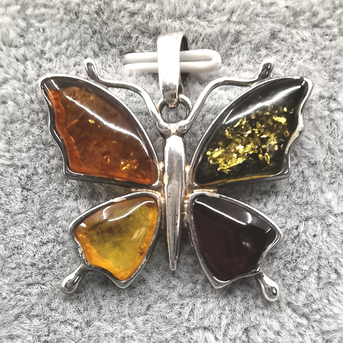 Amber Silver Butterfly Pendant