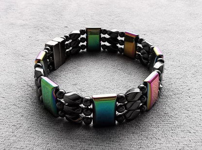 Magnet terapi armbånd regnbue - Magnetic Hematite Bracelet triple rainbow