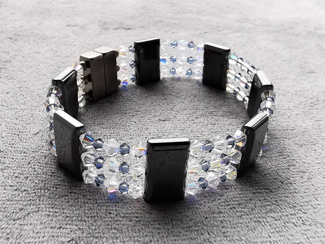 Magnet terapi armbånd med krystaller - Magnetic Hematite Clear Blue Crystal Bracelet triple