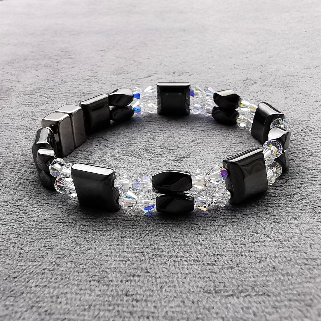 Magnet terapi armbånd med krystaller - Magnetic Hematite Clear Crystal Bracelet double