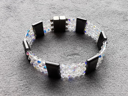 Magnet terapi armbånd med krystaller - Magnetic Hematite Clear Crystal Bracelet triple