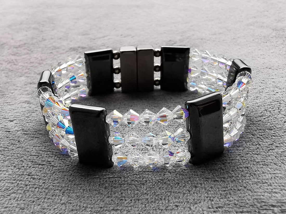 Magnet terapi armbånd med krystaller - Magnetic Hematite Clear Crystal Bracelet triple