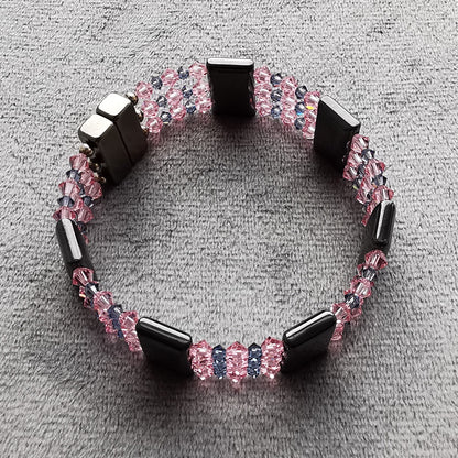 Magnet terapi armbånd med krystaller - Magnetic Hematite Pink Blue Crystal Bracelet triple