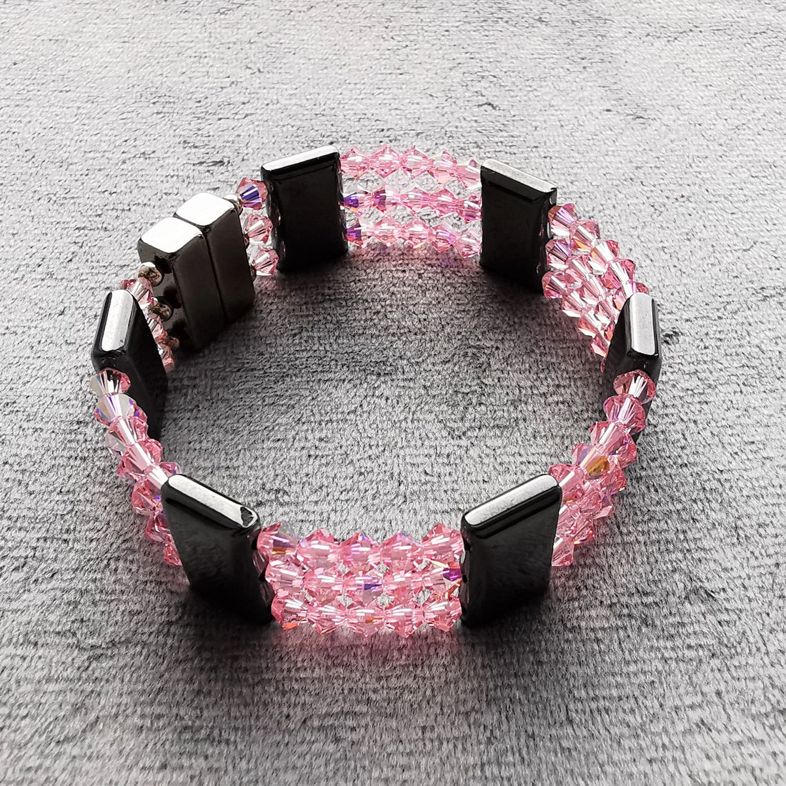 Magnet terapi armbånd med krystaller - Magnetic Hematite Pink Crystal Bracelet triple