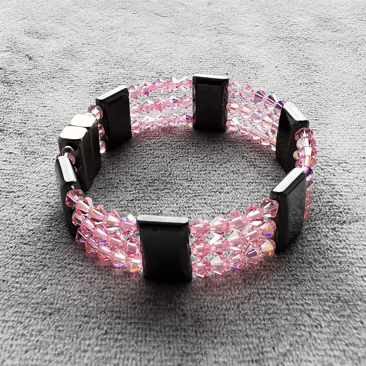 Magnet terapi armbånd med krystaller - Magnetic Hematite Pink Crystal Bracelet triple