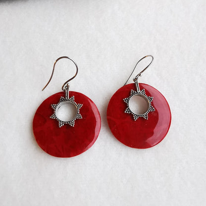 red coral silver earrings
