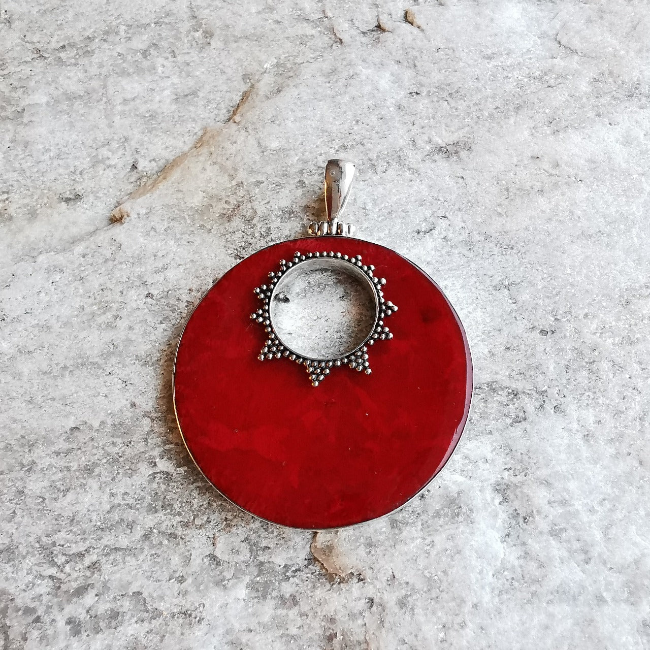 red coral silver pendant