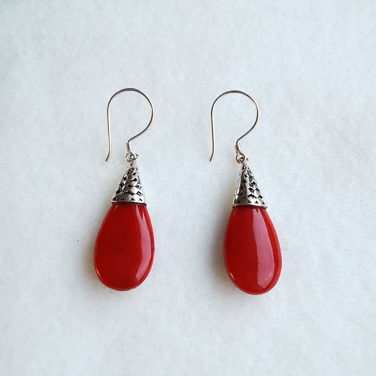 red coral silver earring