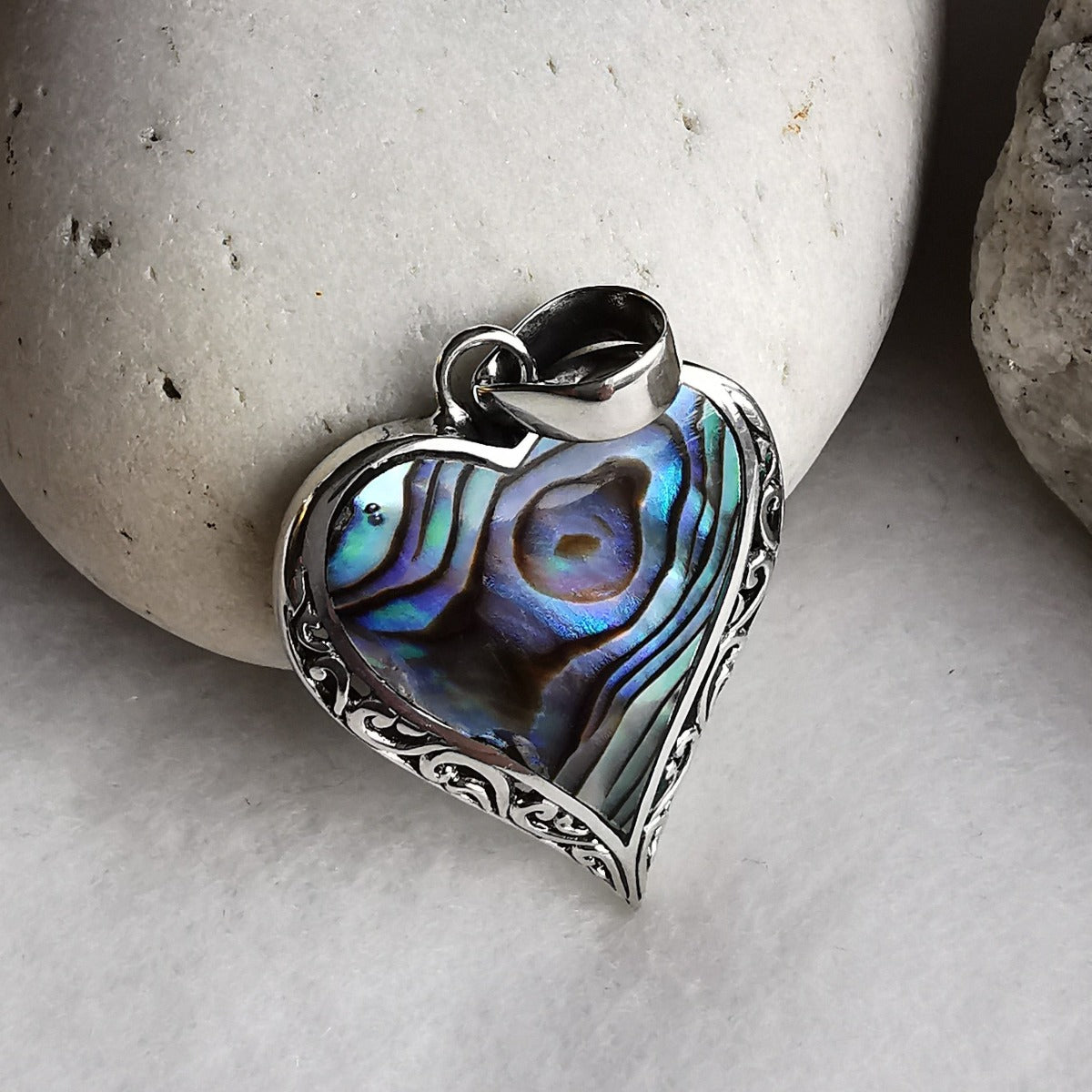 abalone silver heart pendant