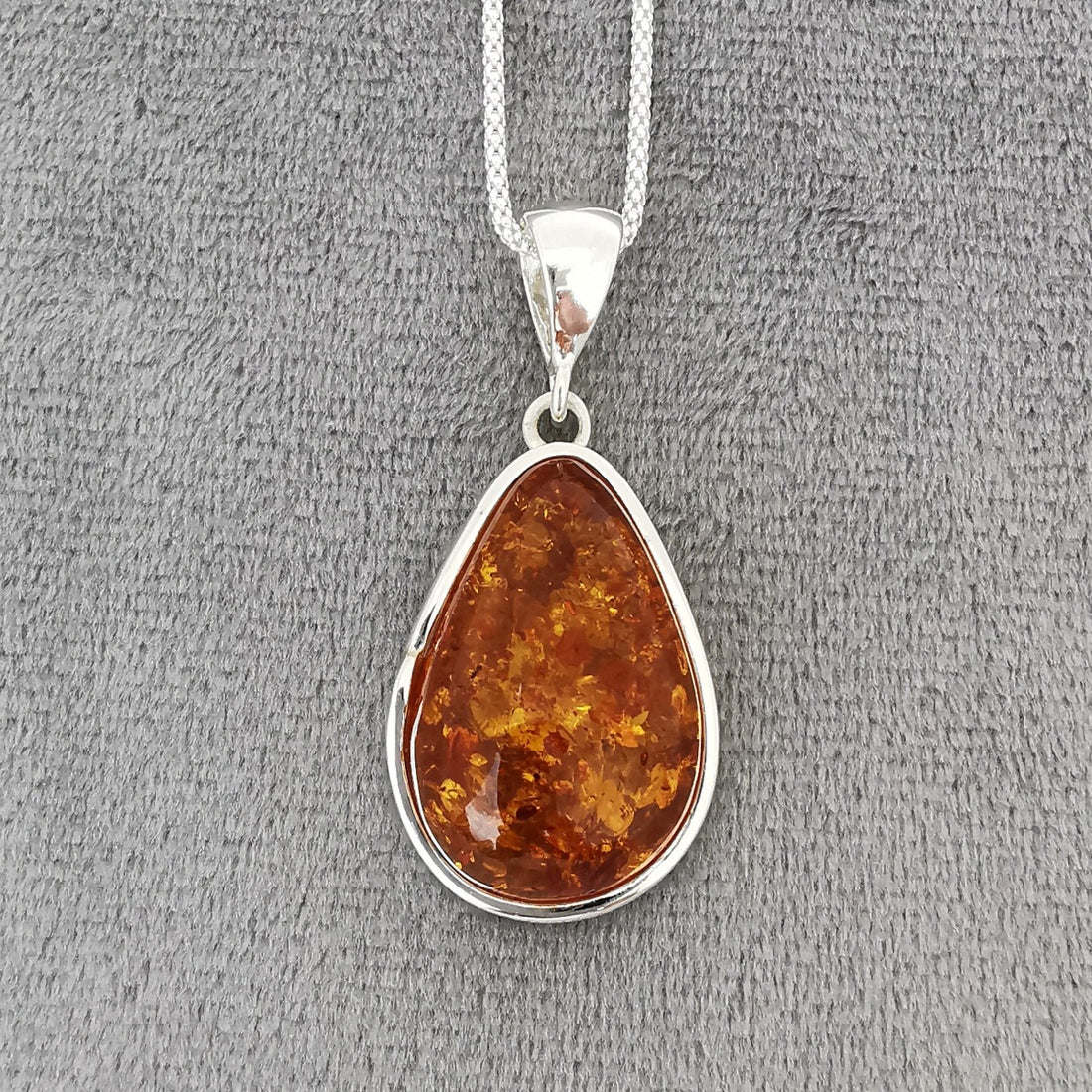 Baltic Amber Drop Pendant with Sterling Silver Bail &amp; Edge