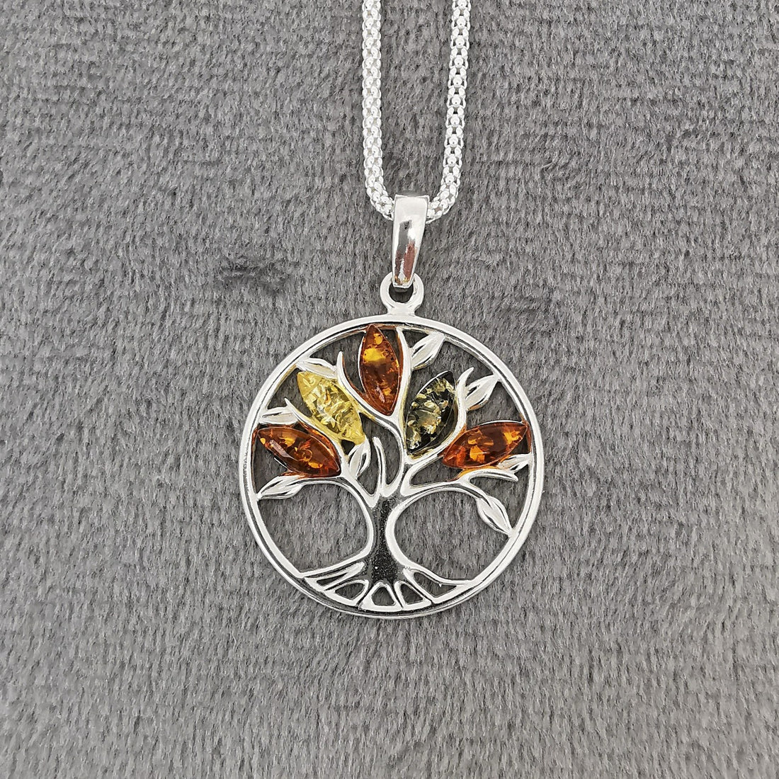 Silver Multicolour Amber Tree of Life pendant