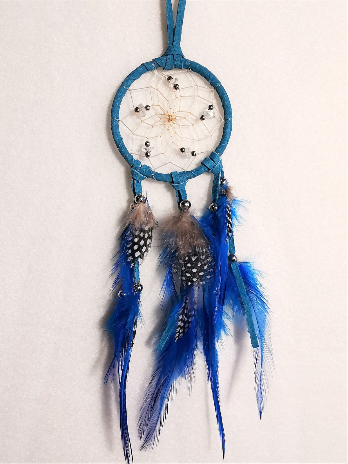 Dream Catcher - White Colour Beads - TURQUOISE - 6,5 cm - Drømmefanger