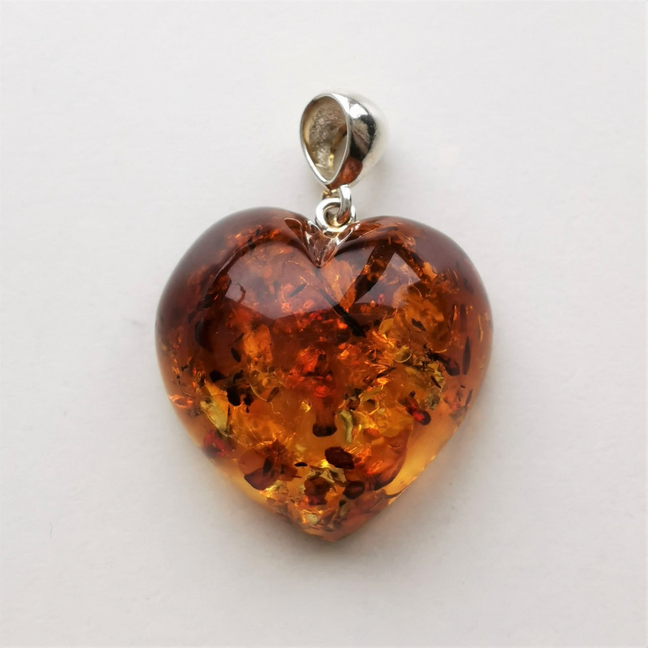 Nr 1 Silver Baltic Amber Flat back Heart Pendant