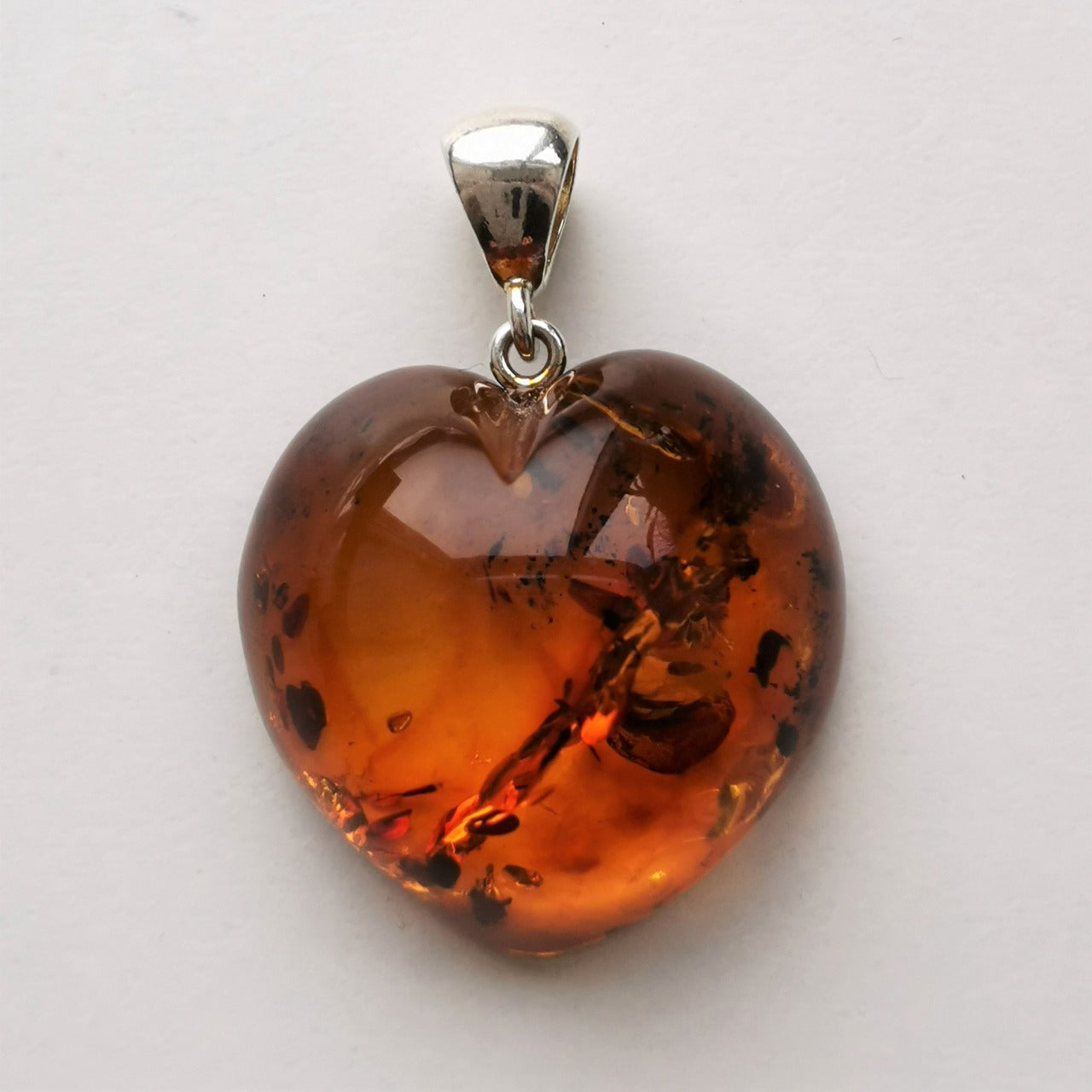 Nr 7 Silver Baltic Amber Flat back Heart Pendant