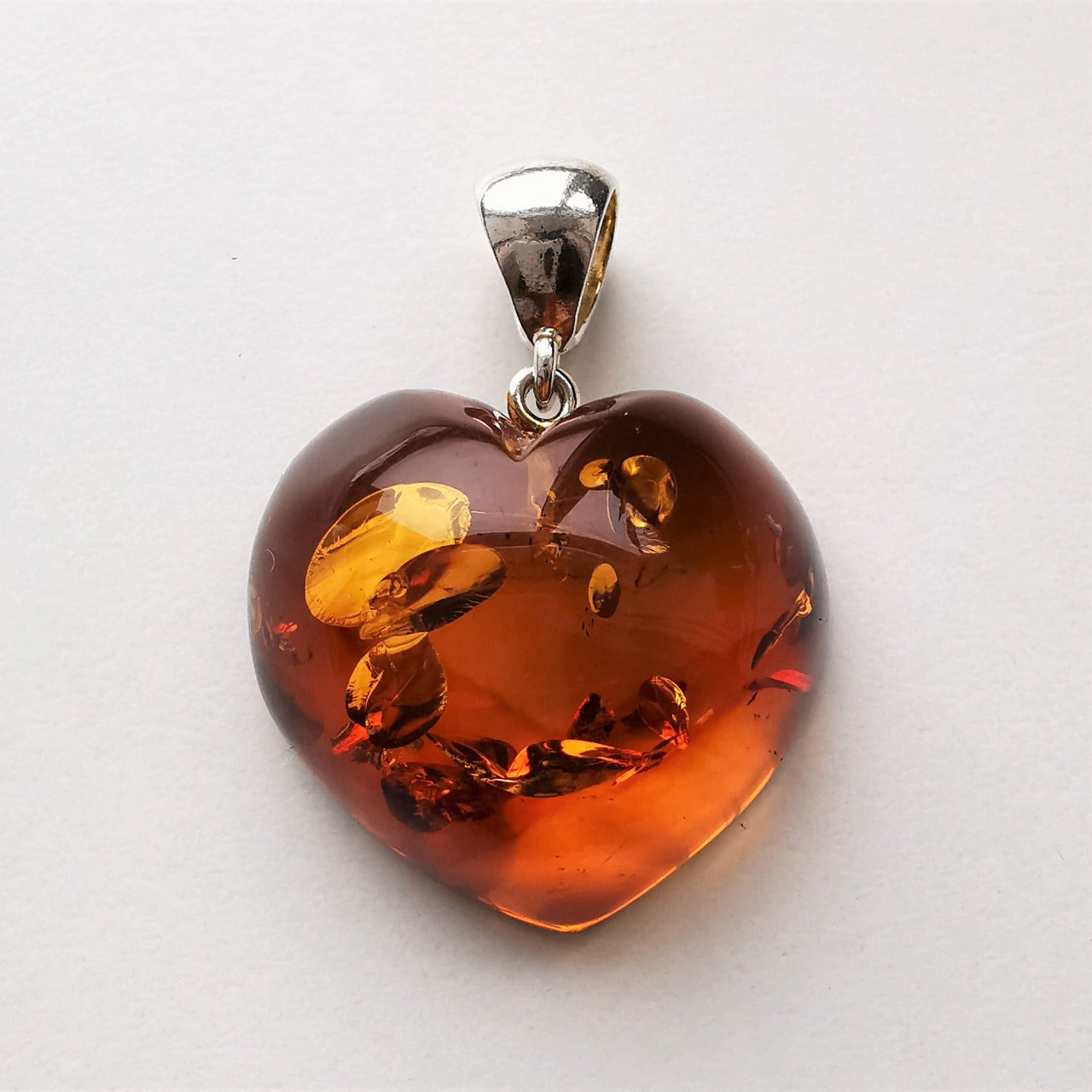 Nr 8 Silver Baltic Amber Flat back Heart Pendant