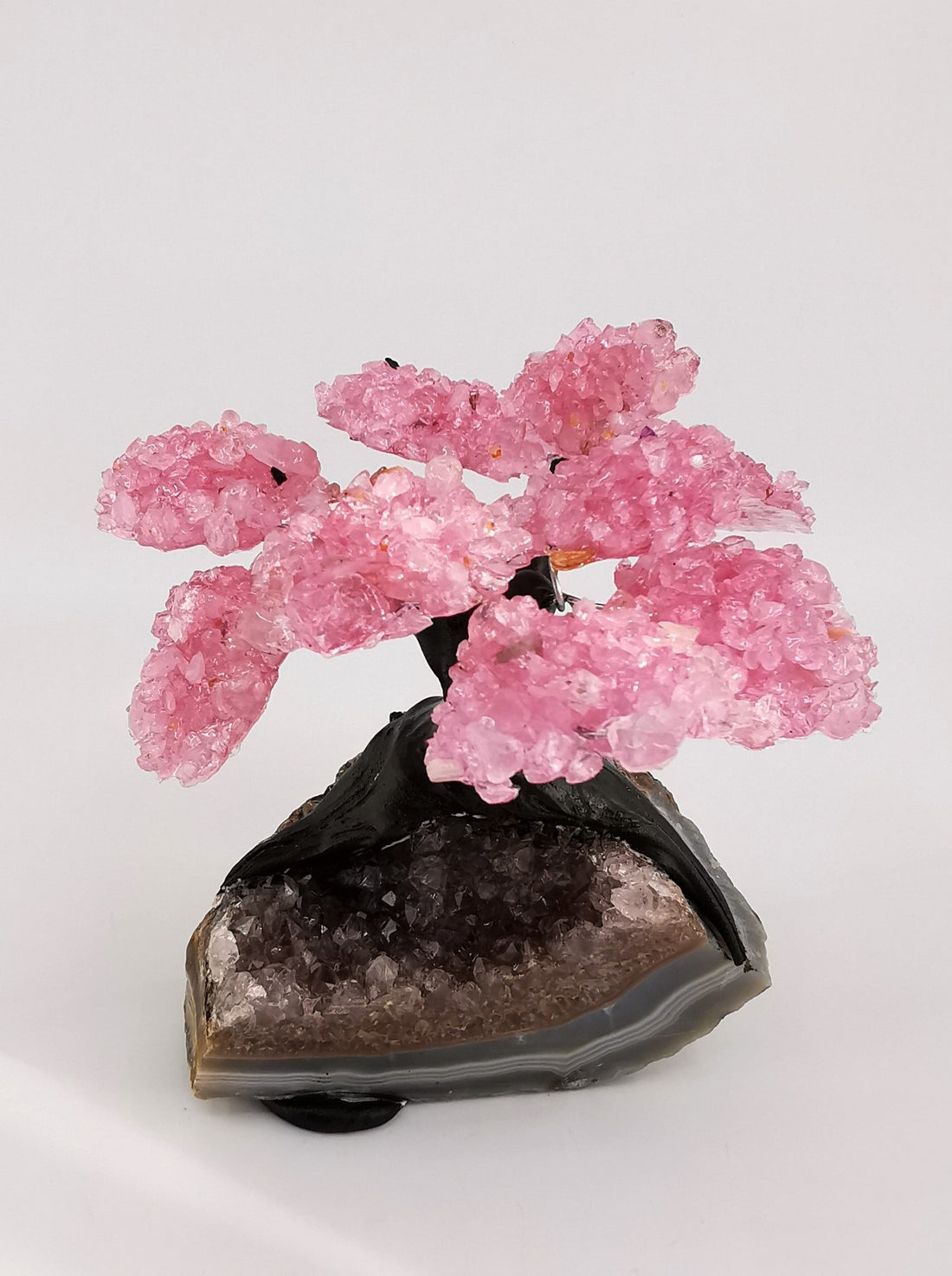 Crystal Tree size 3 - Tree nr 5 - Rose Quartz Crystal Tree on Amethyst Base - Rosenkvarts krystalltre på ametyst base