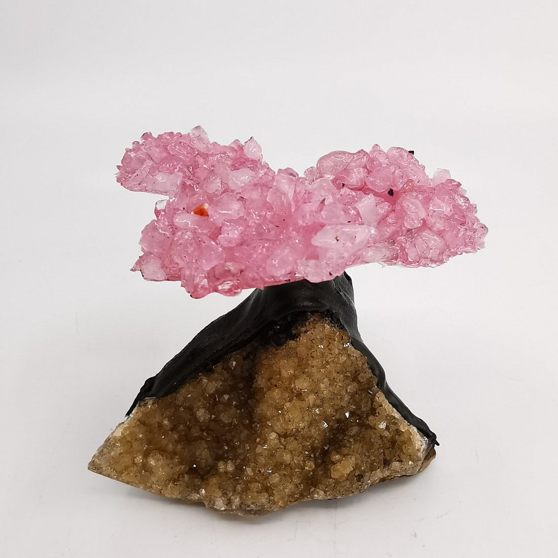 Crystal Tree size 1 - Tree nr 8 - Rose Quartz Crystal Tree on Citrine Base - Rosenkvarts krystalltre på citrin base